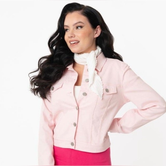 Unique Vintage x Grease Pink Ladies Cropped Denim Jacket, XS, NWT! - Picture 4 of 14